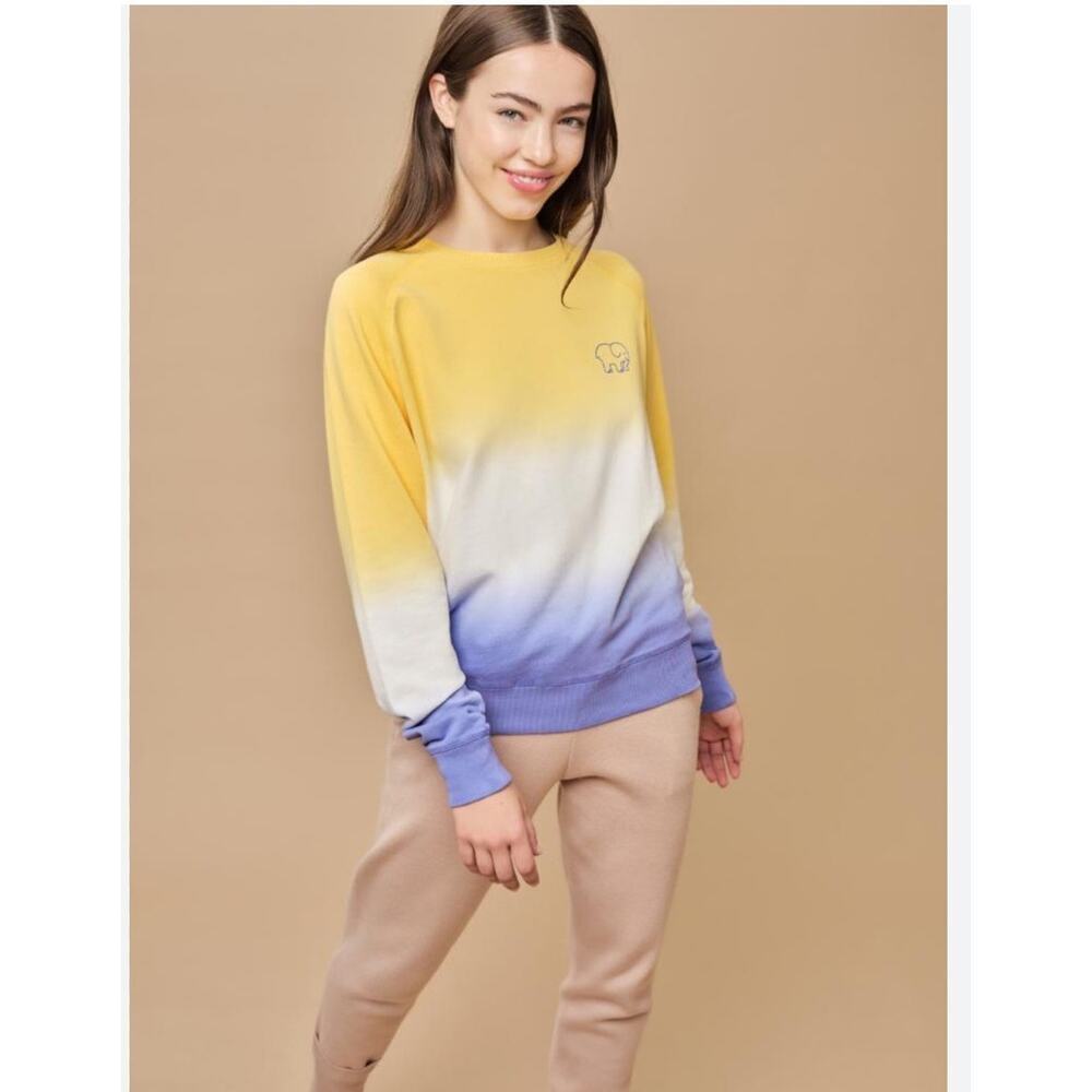 Ivory Ella Alissa Dip Dye Crewneck Sweatshirt Size XS Yellow Blue Organic Cotton
